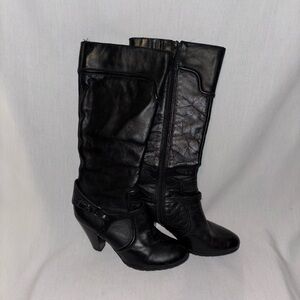 Reba Black Heeled Leather Boots